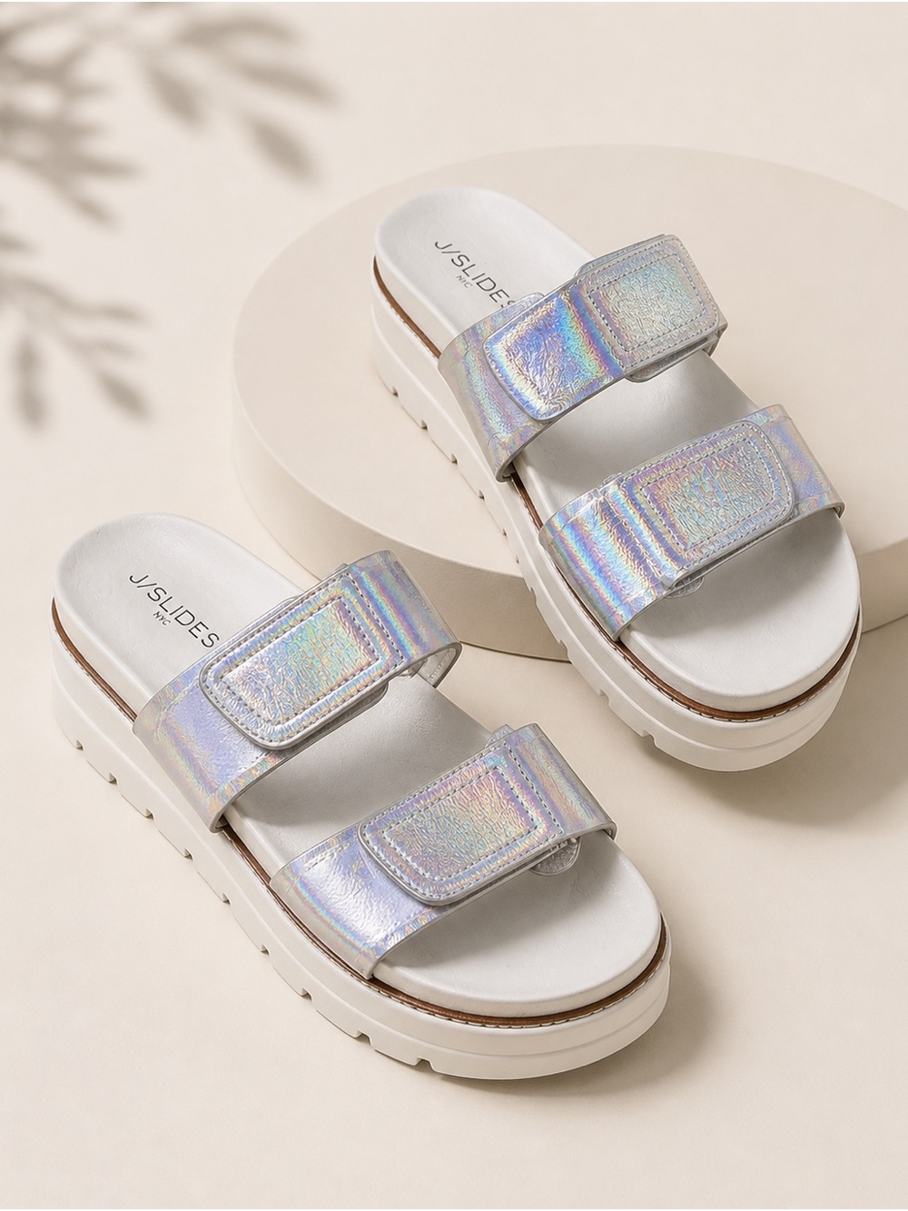 J/SLIDES Baha Silver Metallic Platform Slide Sandals